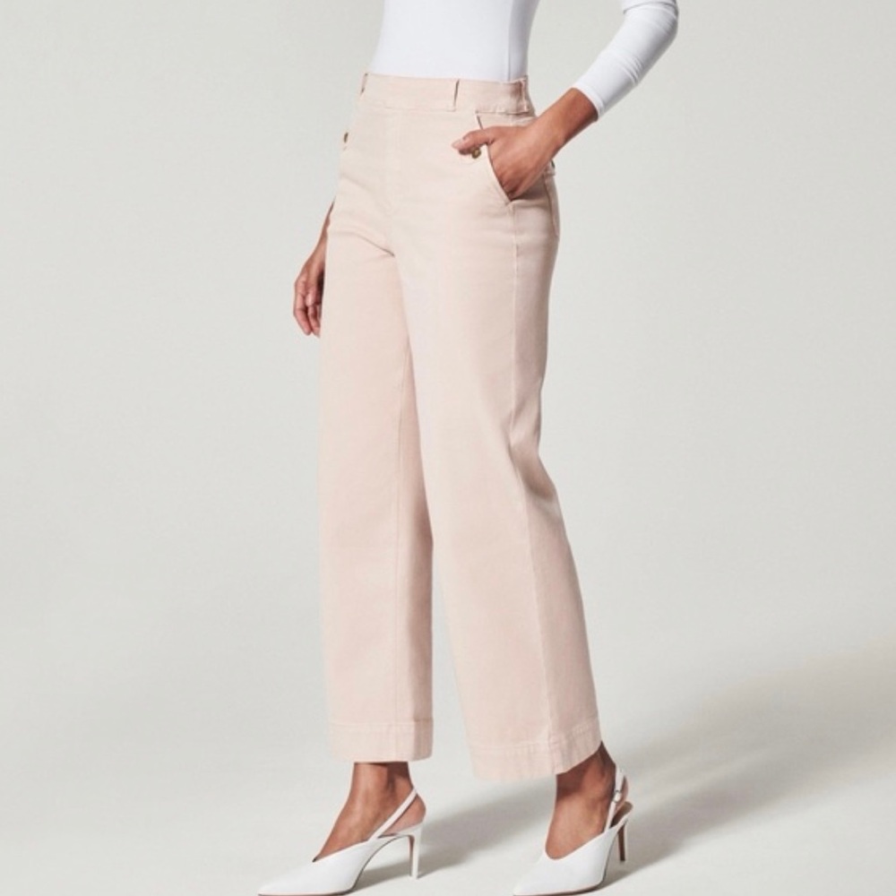 Spanx stretch twill cropped Beige Wide-Leg Pants size M